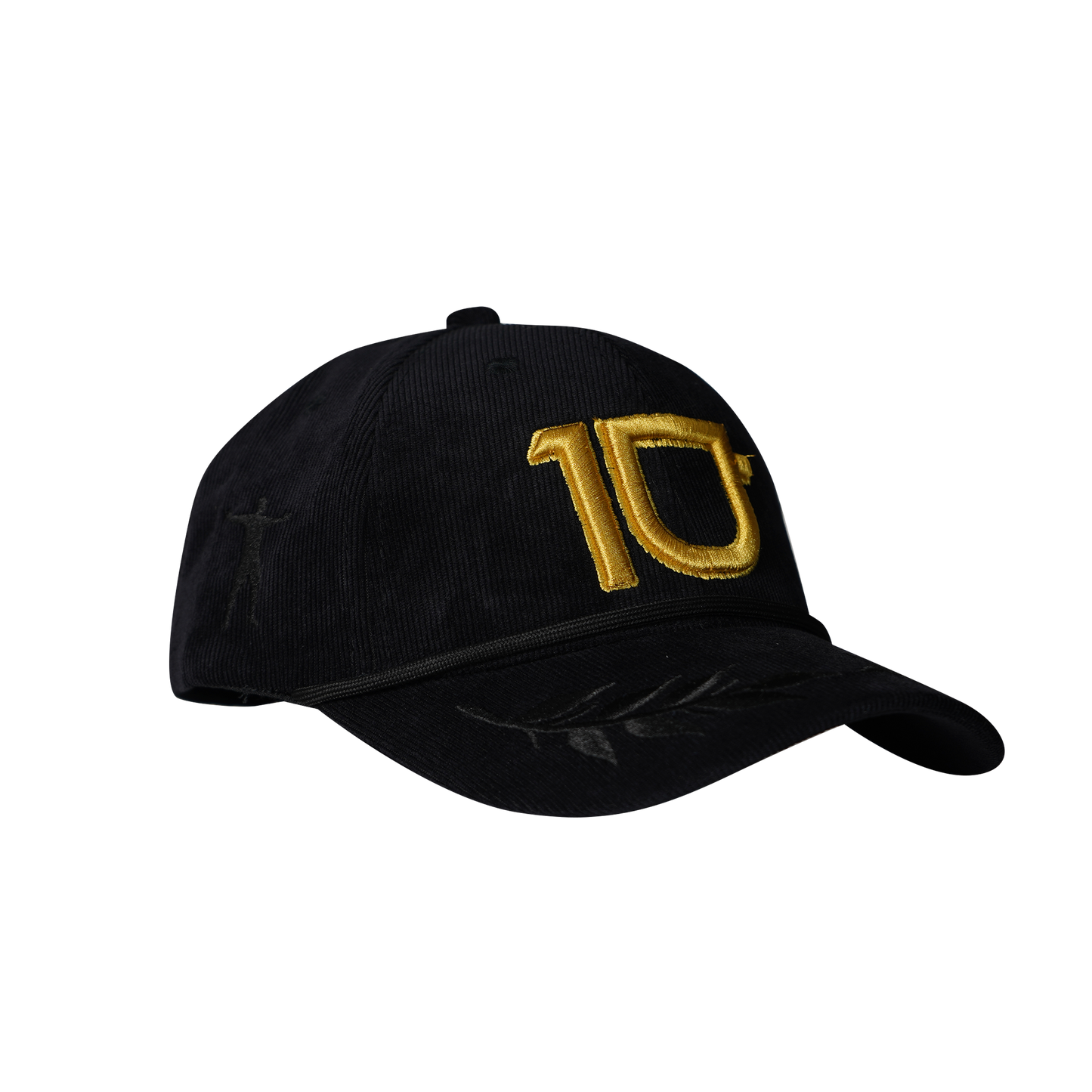 Gorra 10 Gold Black negra con bordado dorado, vista lateral by James Rodríguez