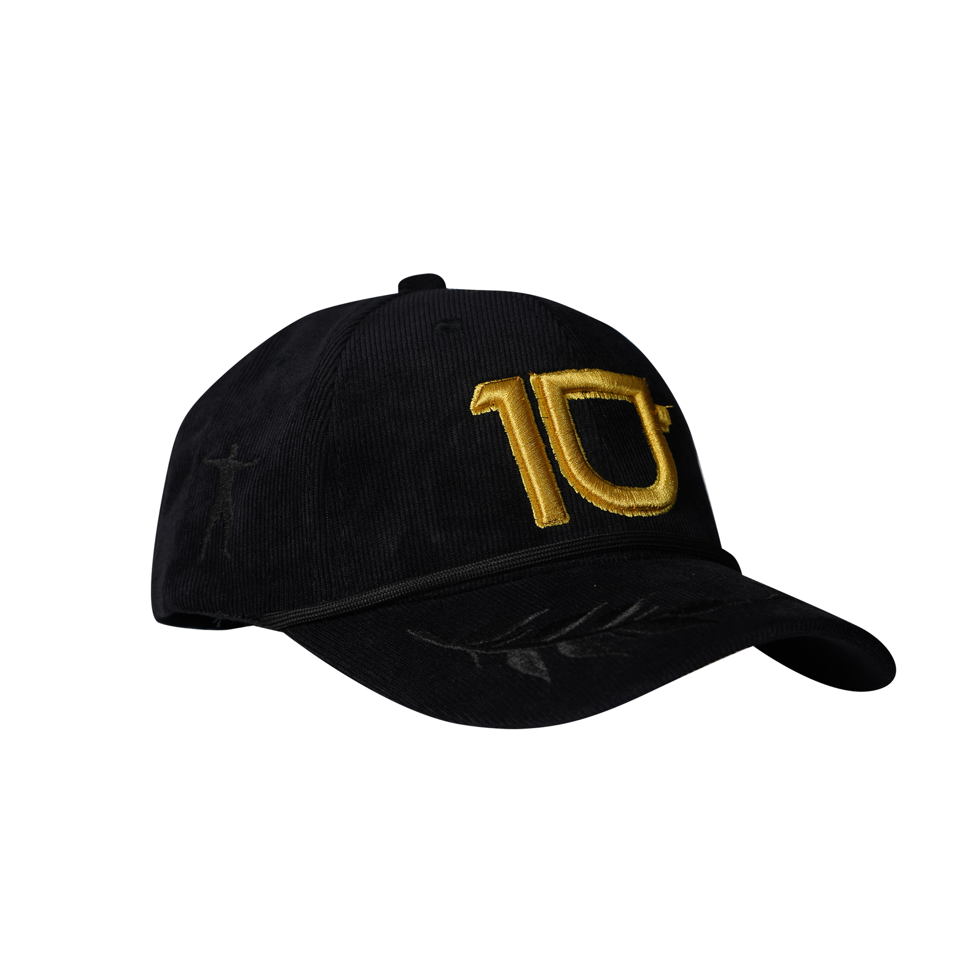 Gorra 10 Gold Black negra con bordado dorado, vista lateral by James Rodríguez